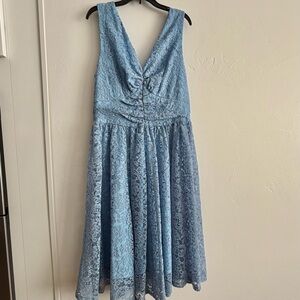 Blue Lace Sequin Fit & Flare Midi Dress Wedding Guest Formal